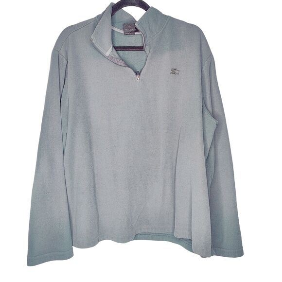 Starter Sweater Mens XL Gray Grey Quarter Zip Fleece Pullover Hoodie Adult XL - Picture 1 of 6